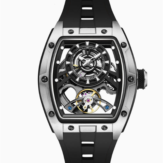 Mens Transparent Barrel-Shaped Fully Luminous Waterproof Mechanical Watch