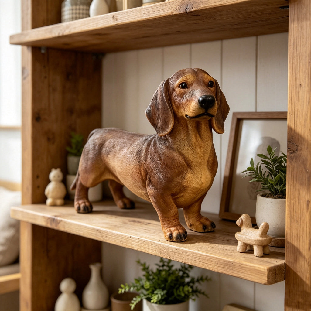 26'' Brown Dachshund Statue - Realistic Life Size Wiener Dog Figurine