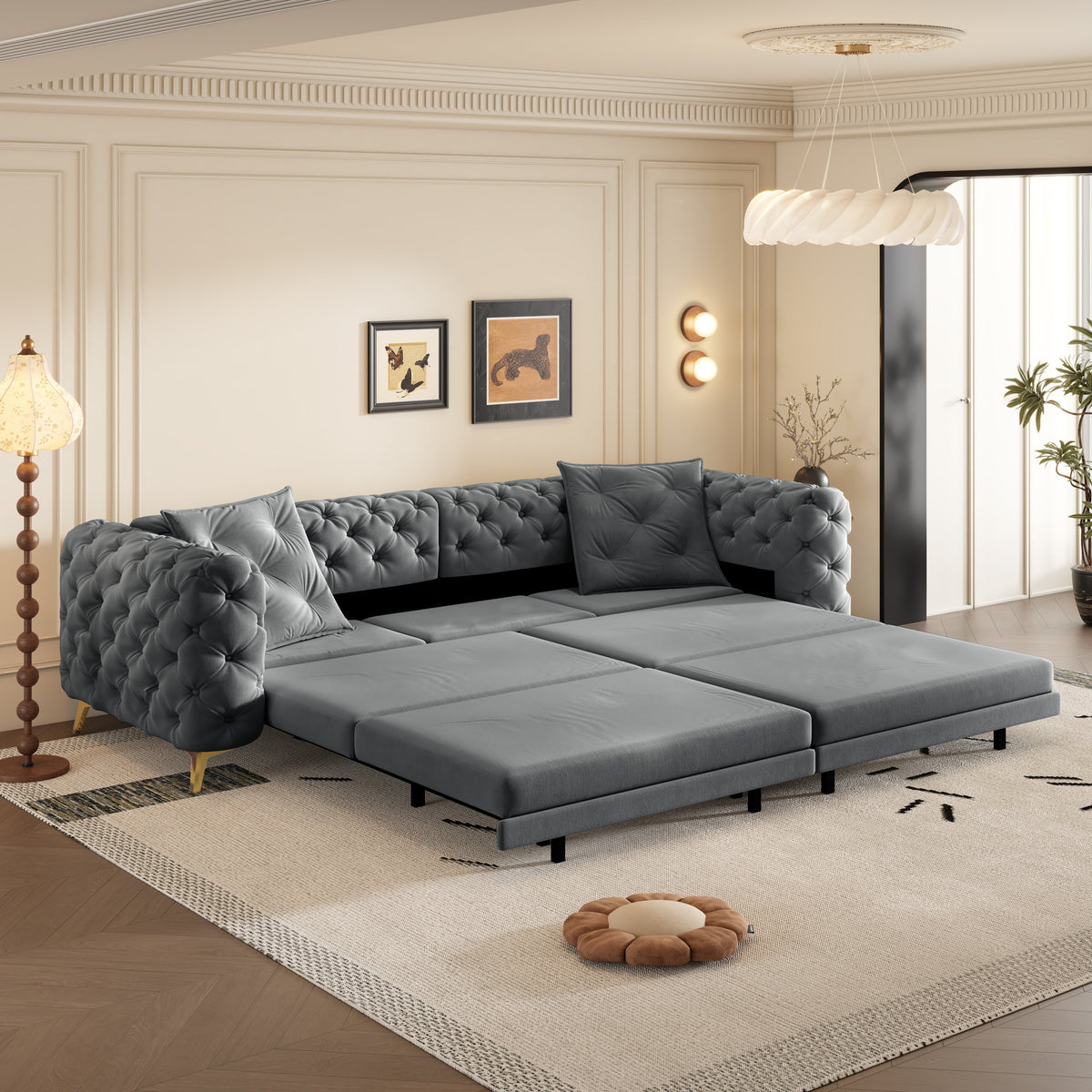3-in-1 Convertible Sleeper Sofa with Movable Ottoman