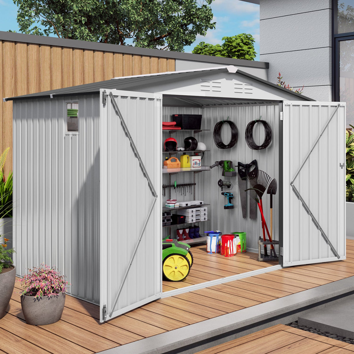 8X6 FT Metal Outdoor Garden Storage Shed