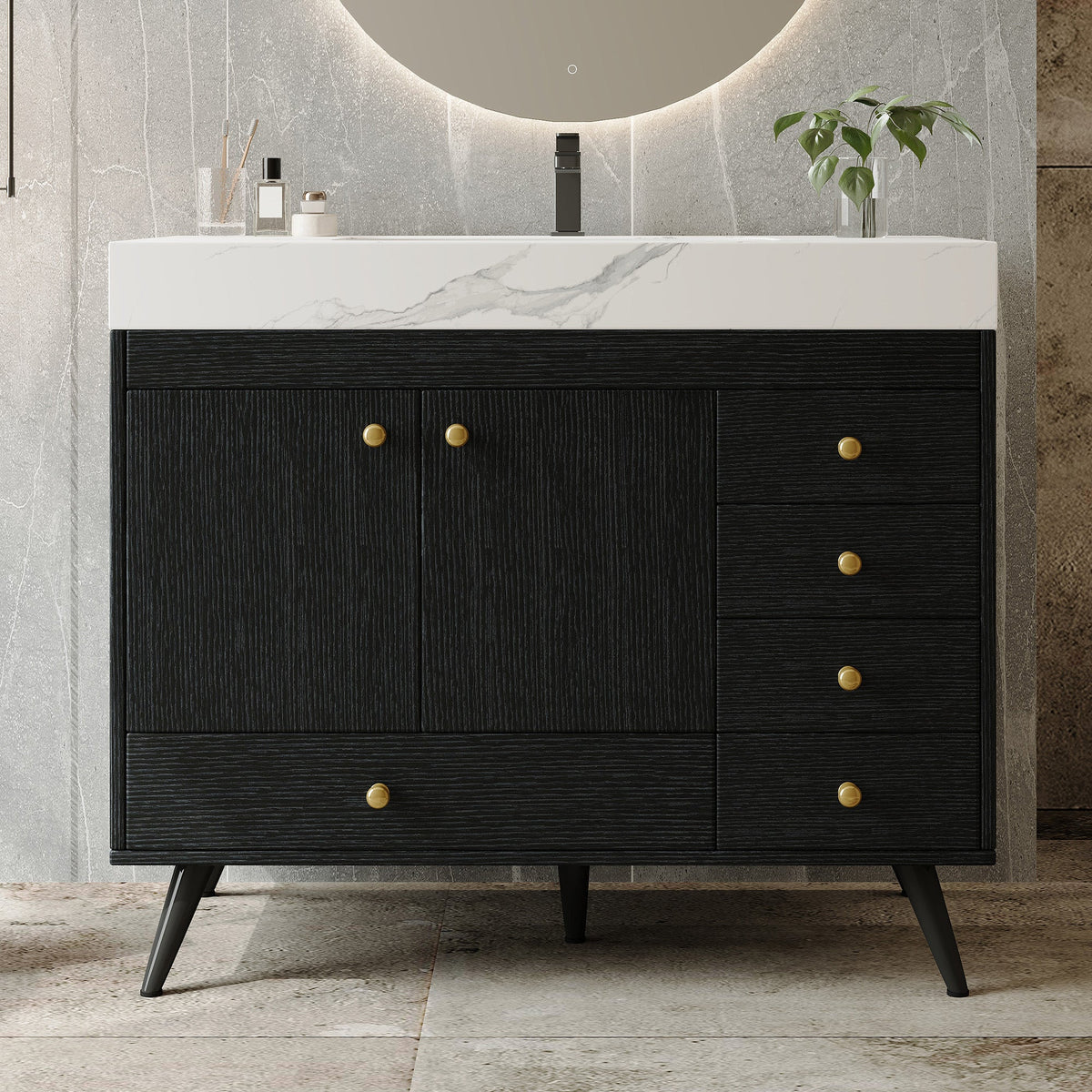 36" Freestanding Bathroom Vanity with Faux Marble Top