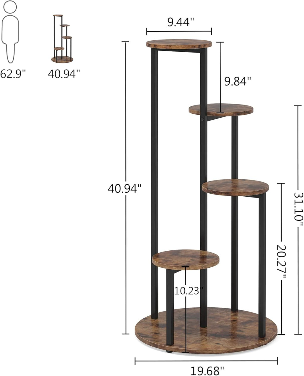 40.94" Height 4-Tier Rustic Plant Stand