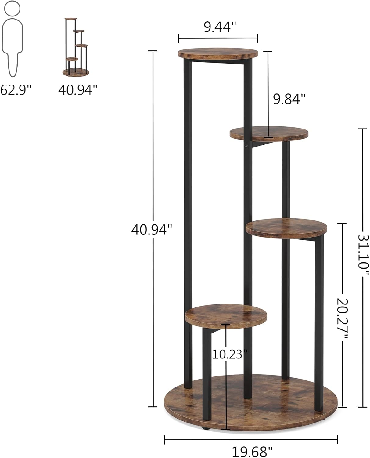 40.94" Height 4-Tier Rustic Plant Stand