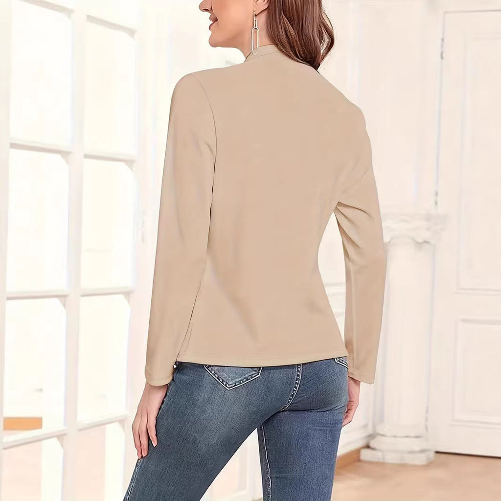 Womens Petite Blazer Cardigan Slim-Fit Long-Sleeve Coat