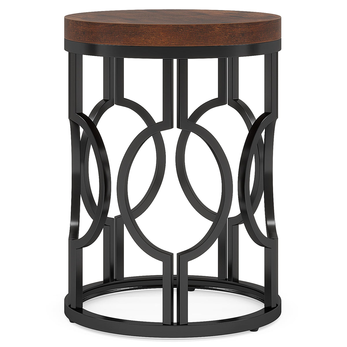 20" Round Industrial Side Table with Metal Openwork Frame