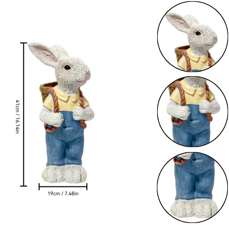 Simulated Couple Rabbit Statue Flower Pot Ornament