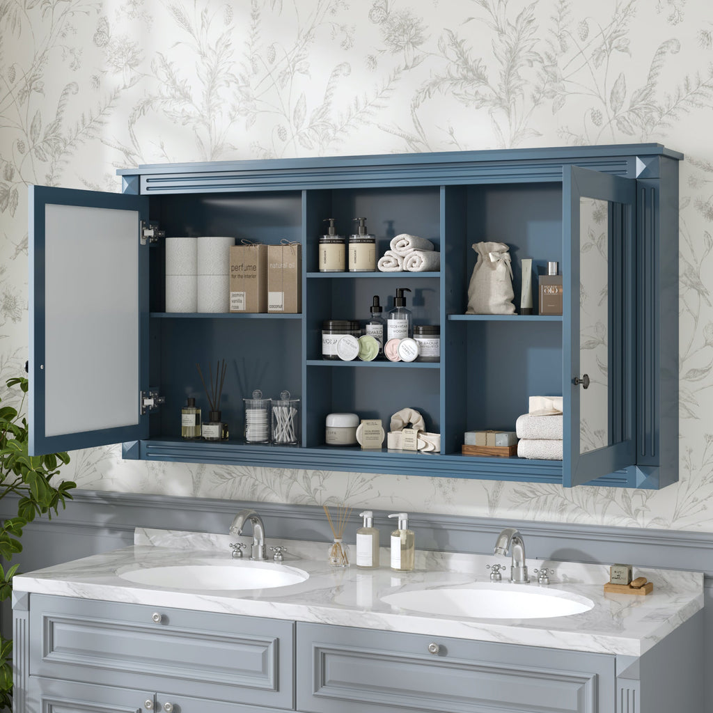 55 Inch Wall-Mount 2-in-1 Mirror Cabinet with Adjustable Shelves