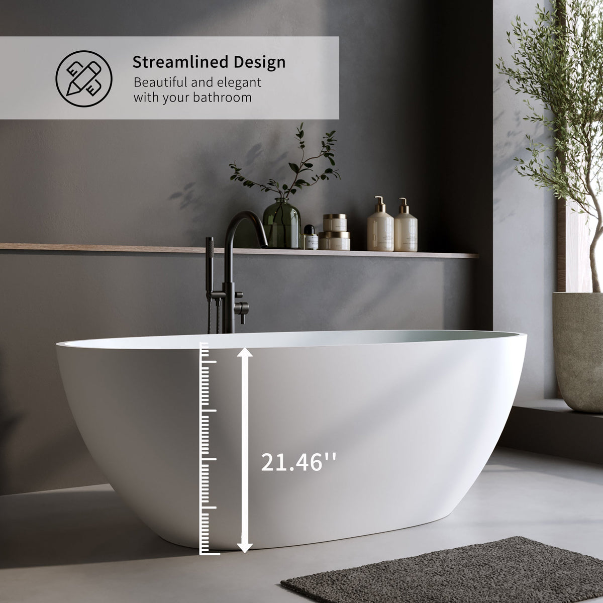 Solid Surface Matte Tub - 70.8" Freestanding Bathtub