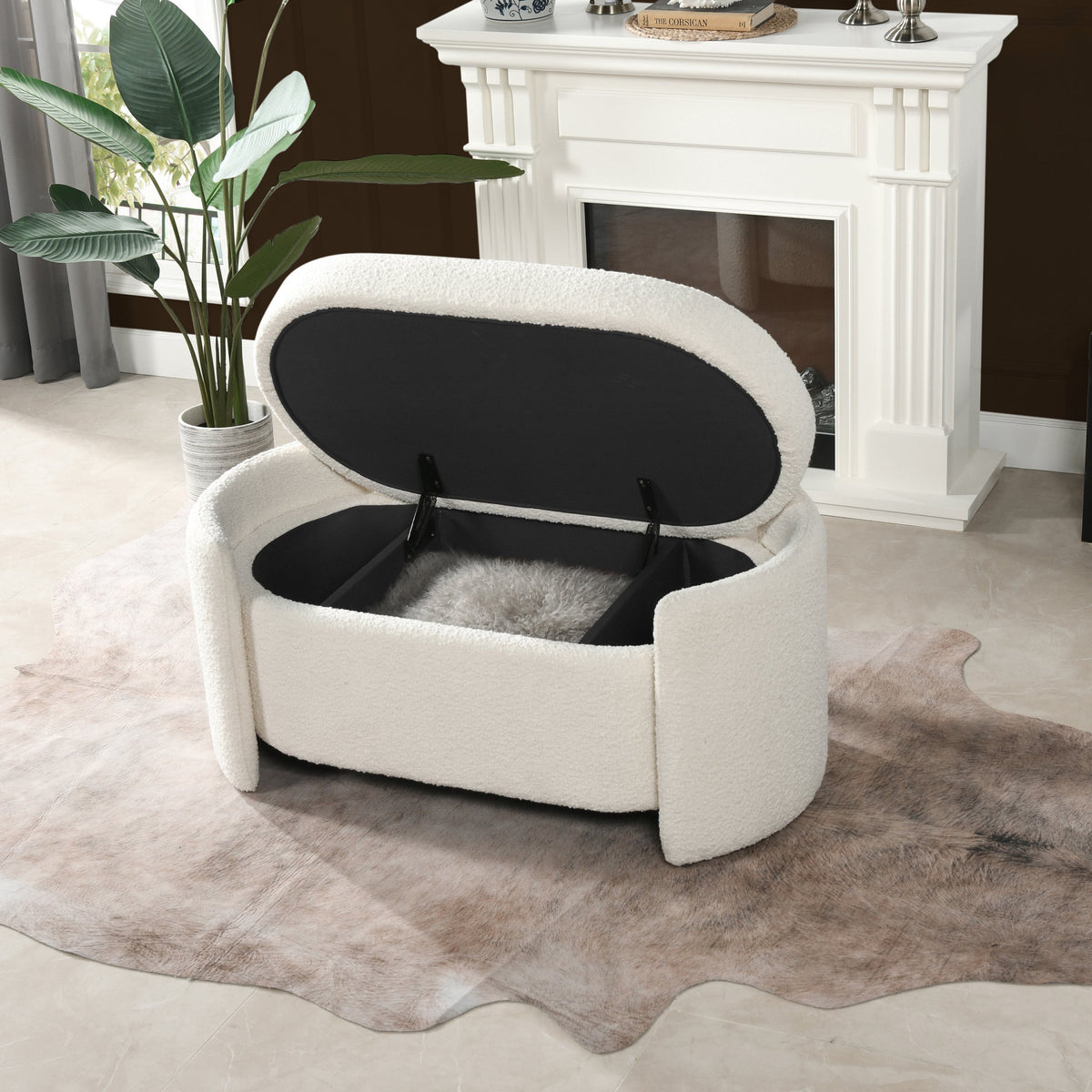 Fuji 43" Upholstered Oval Storage Bench