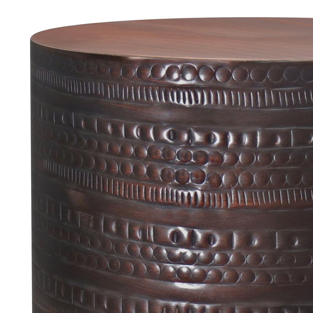 Johnsen 15 Inch Wide Tribal Pattern Metal Accent Table