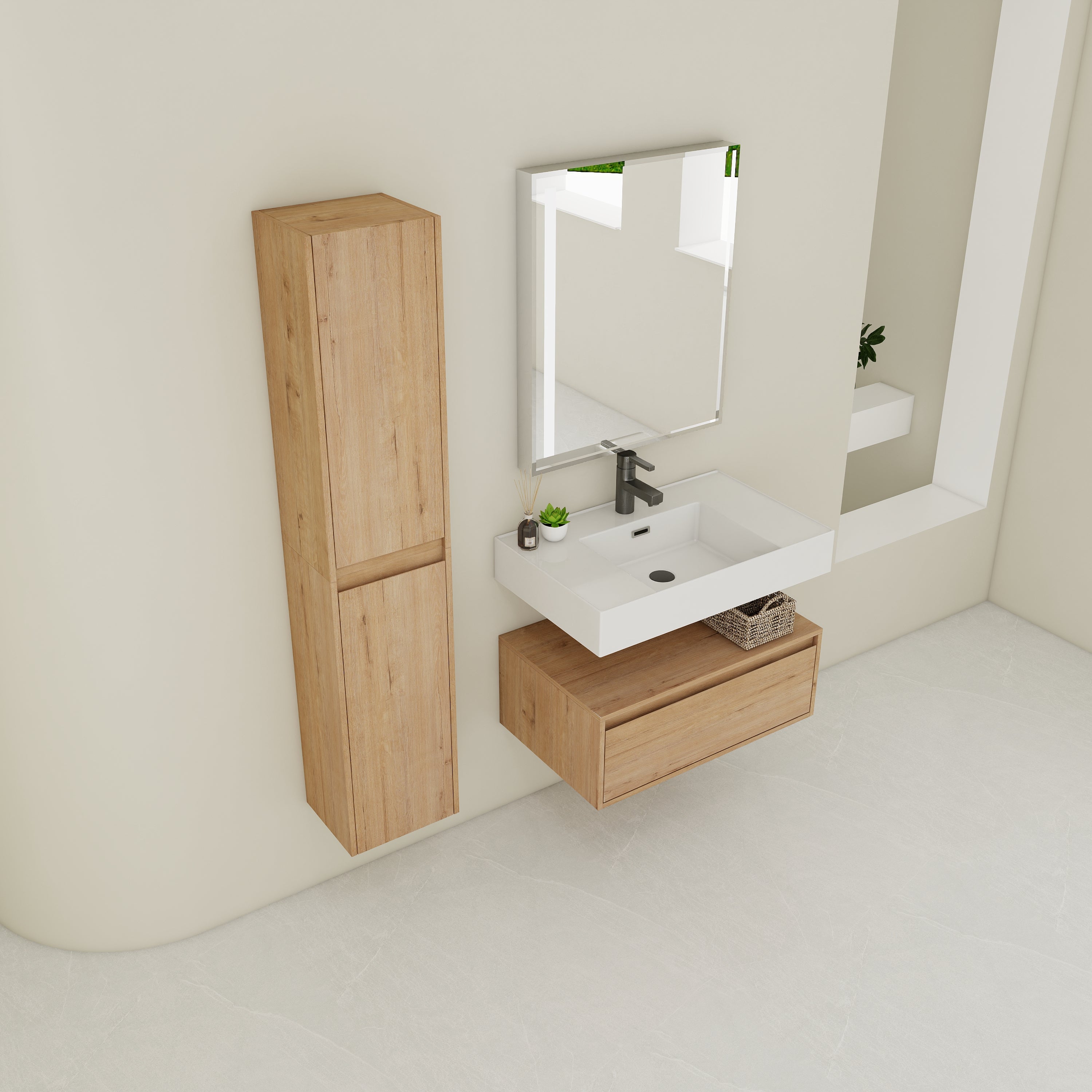 30 Inch Wall-Mounted Bathroom Vanity with Resin Sink