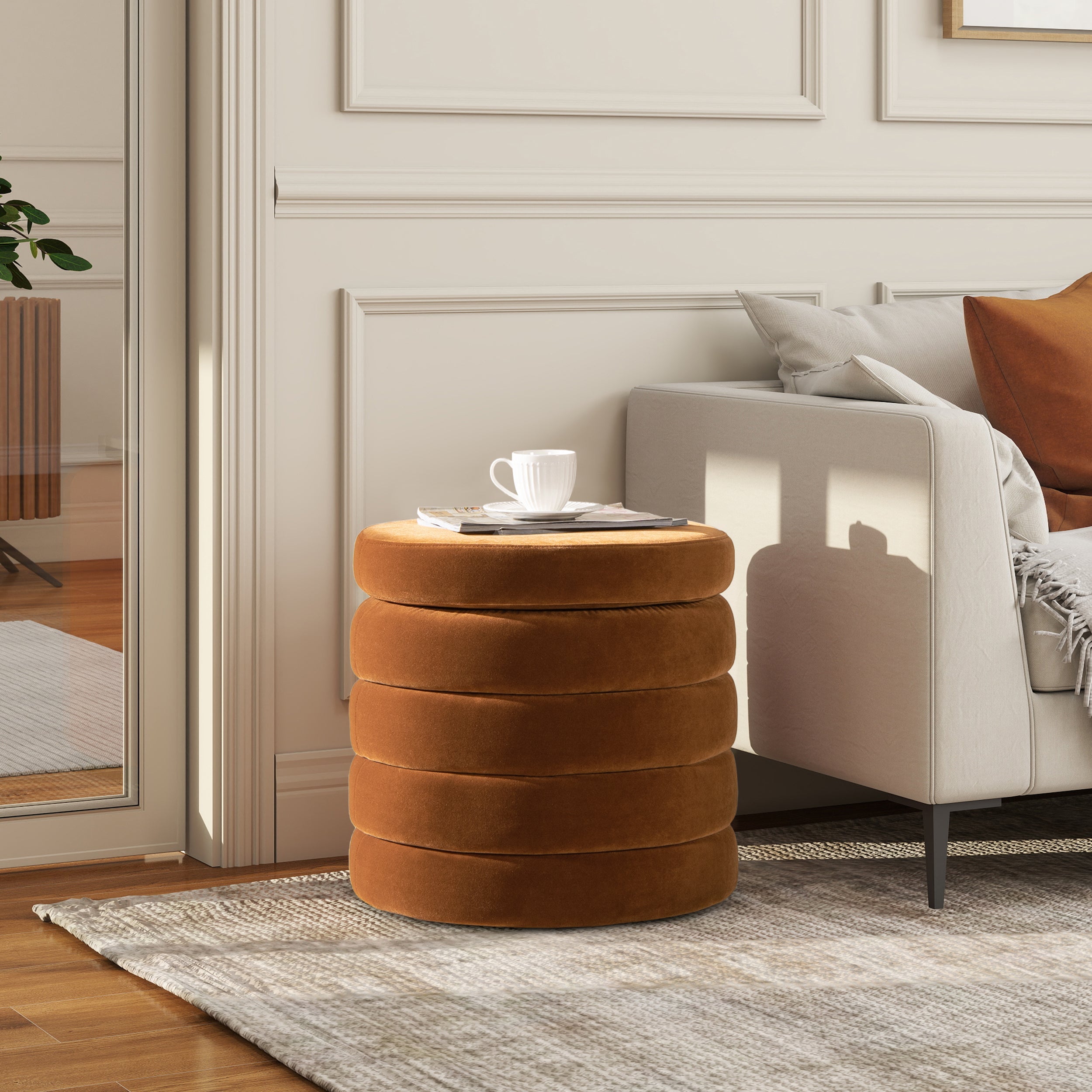 Fuji 19" Oversized Round Storage Ottoman, Burnt