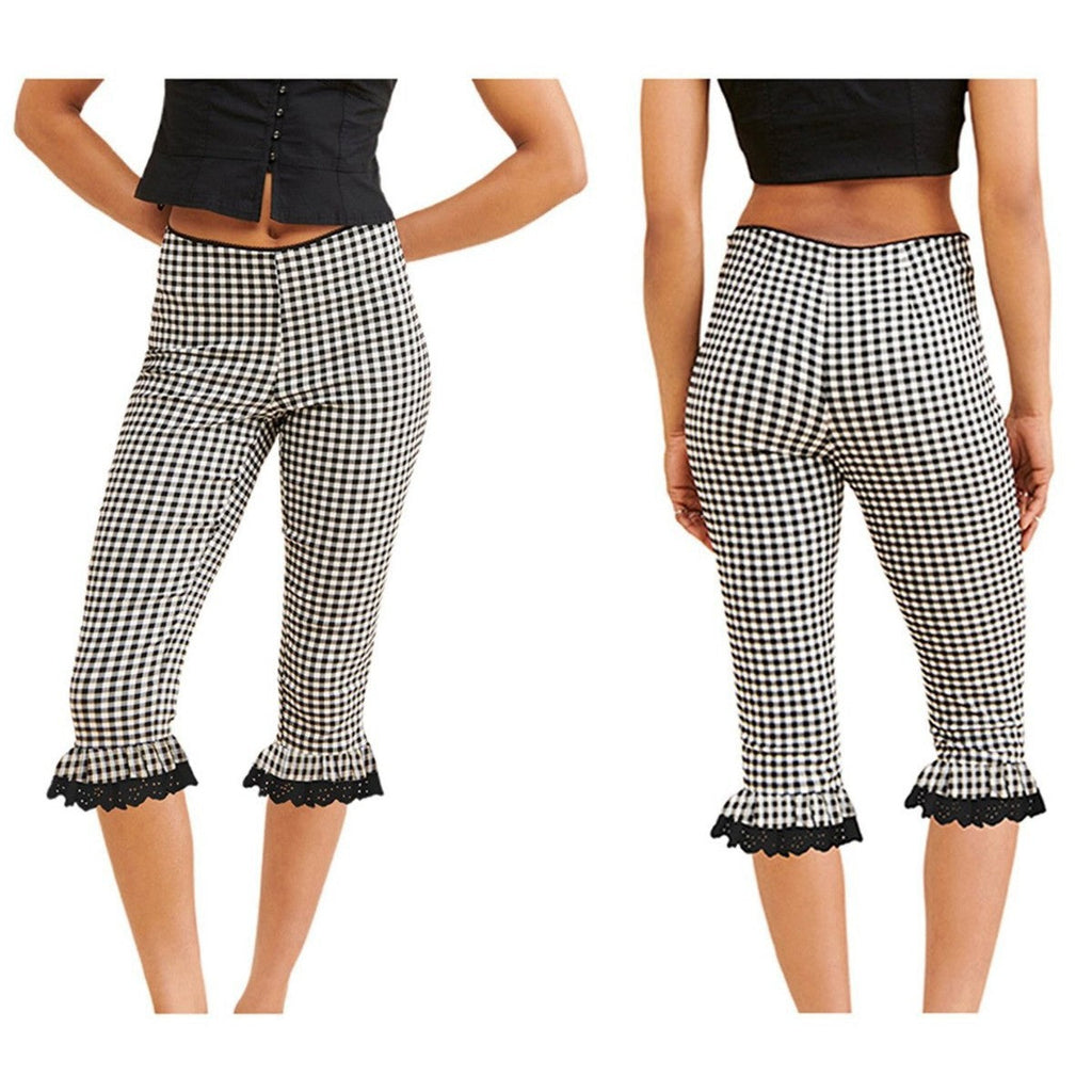 Womens Capri Pants With A Plaid Lace Flounce Hem