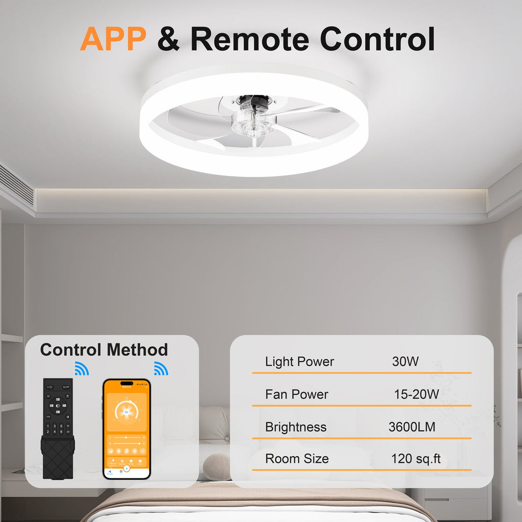 19.7'' LED Ceiling Fan Light with Remote & App Control
