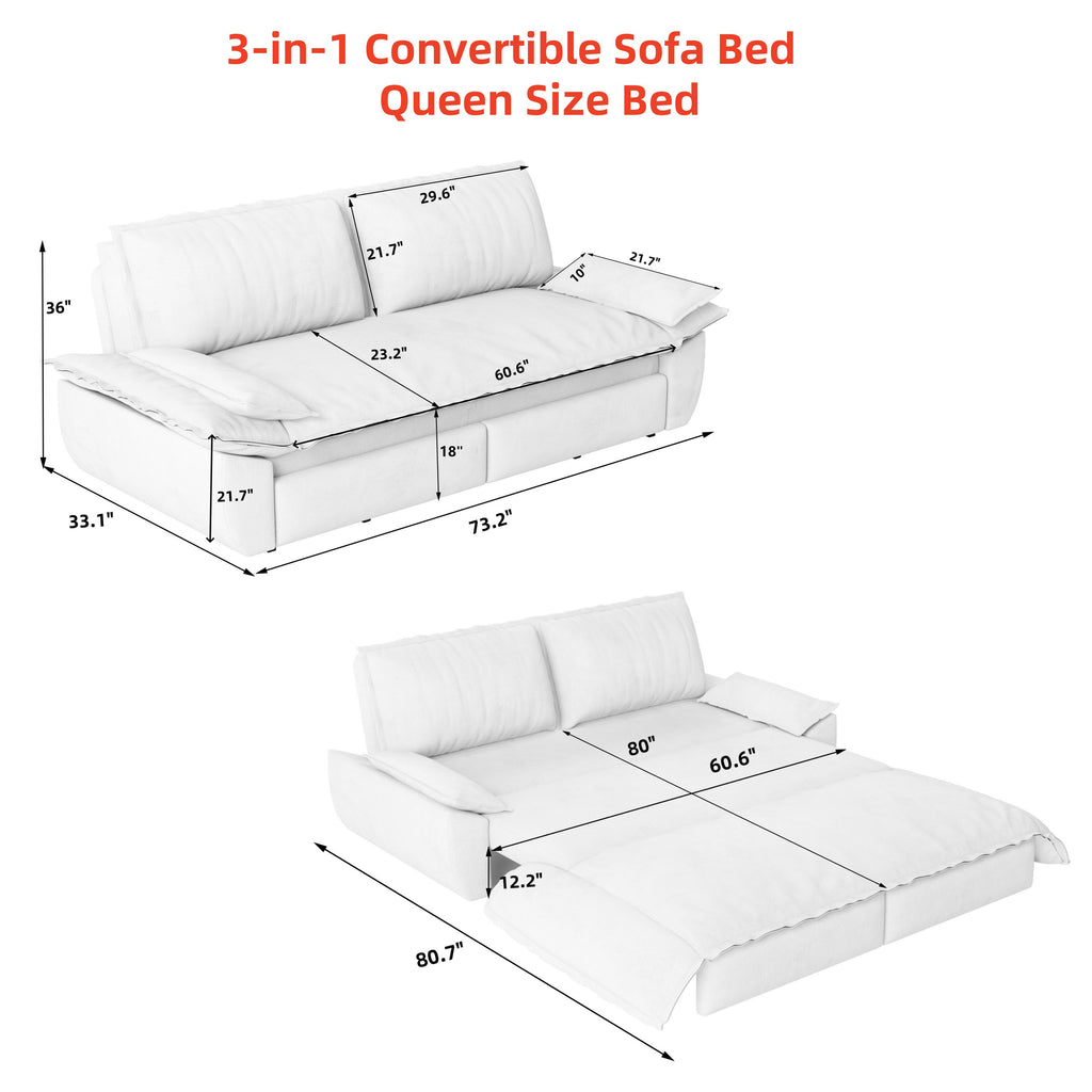 73.2" Queen Pull Out Sofa Bed