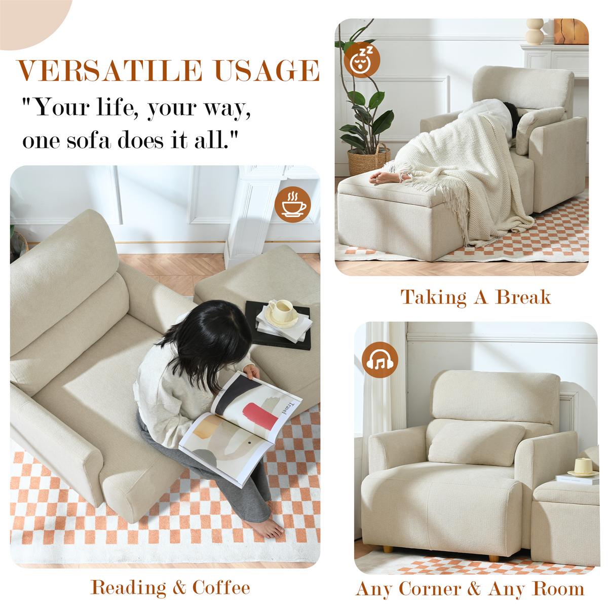 Oversized Chair with Storage Ottoman - Modern Living Room Accent