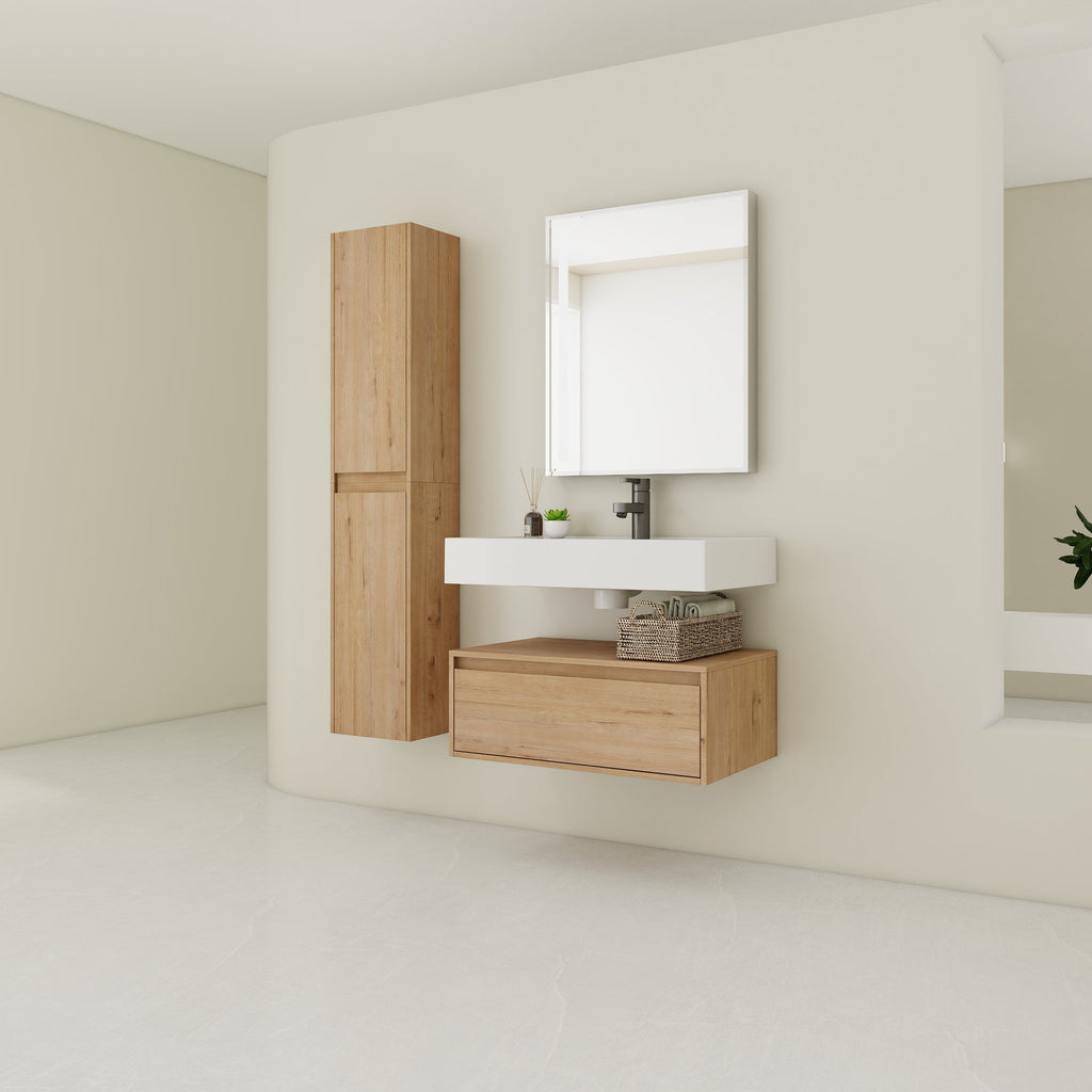 30 Inch Wall-Mounted Bathroom Vanity with Resin Sink