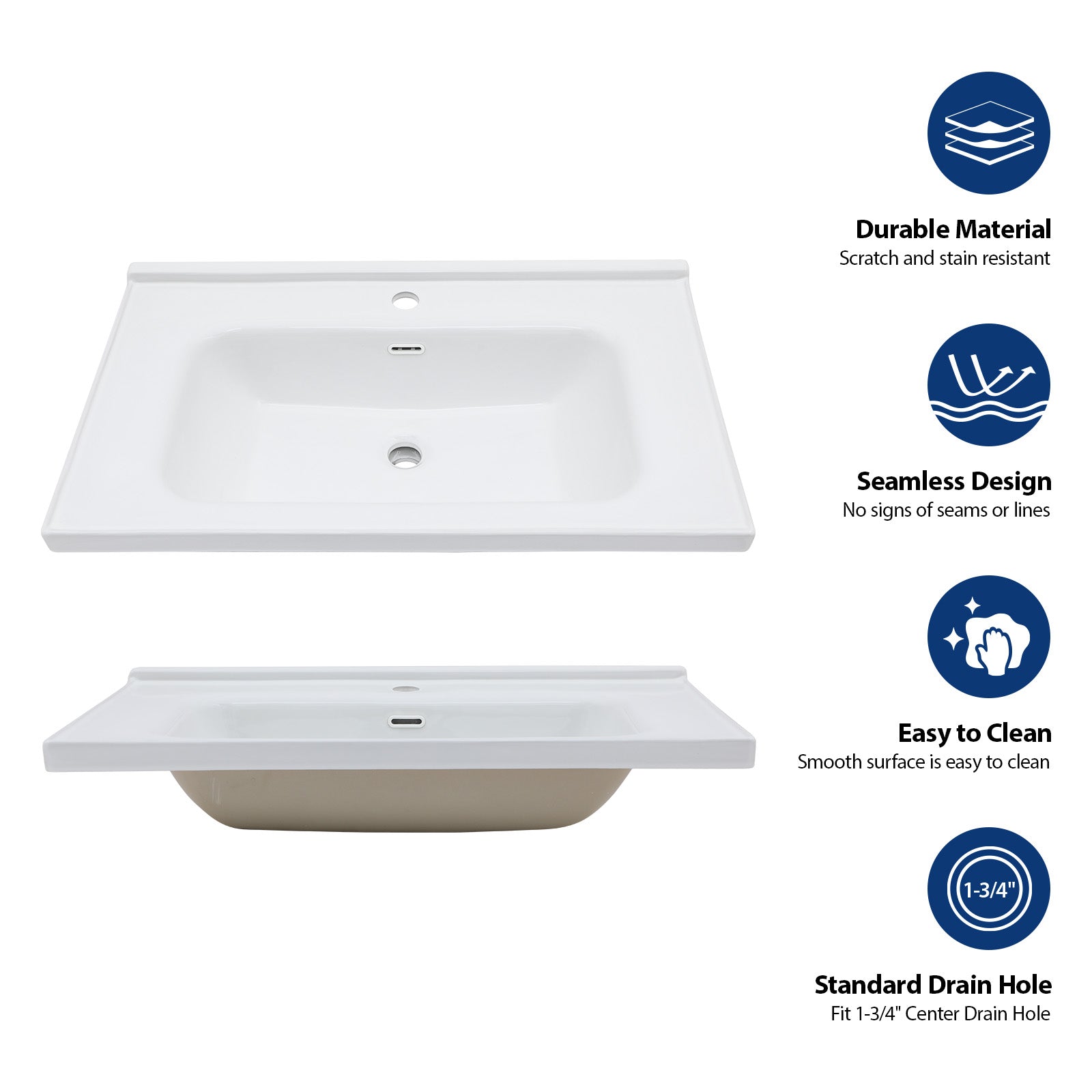 32"x20" White Rectangular Single Vanity Top