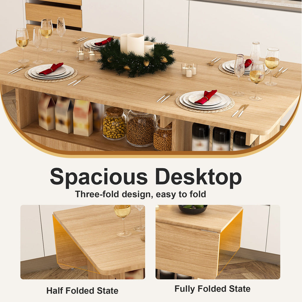Multi-Functional Folding Table with Storage Shelves and Wheels