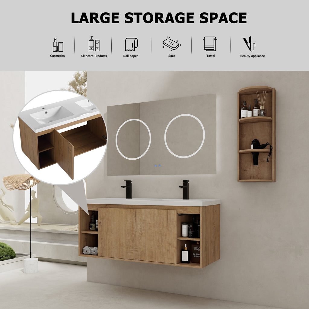 48" Wall-Mounted Bathroom Vanity With Double Sink and Storage Rack
