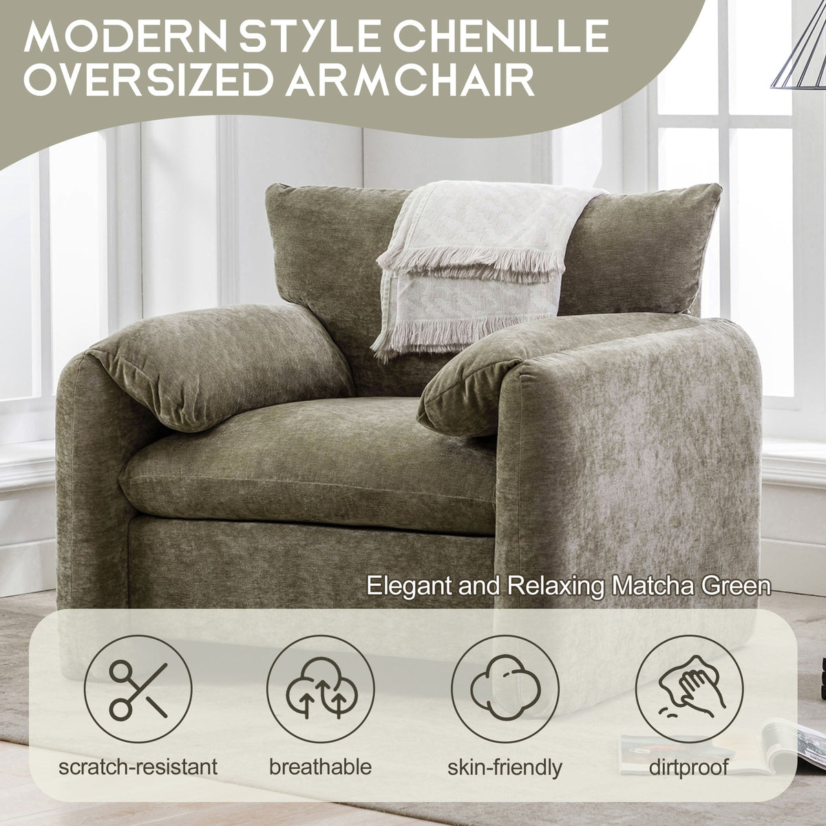 Modern Style Chenille Oversized Armchair
