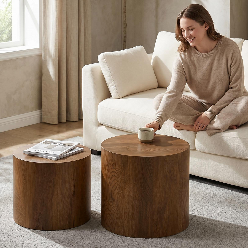 Nesting Coffee Table Set of 2, Modern Round Design