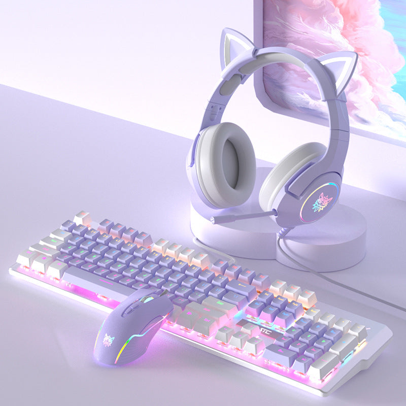 Purple Mechanical Keyboard Mouse Suit Wired Green Axis