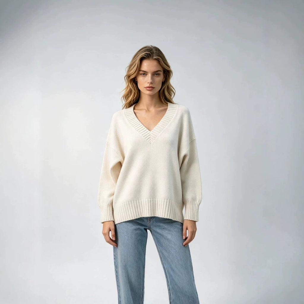 Women's Loose-fit V-neck Casual All-match Knit Sweater
