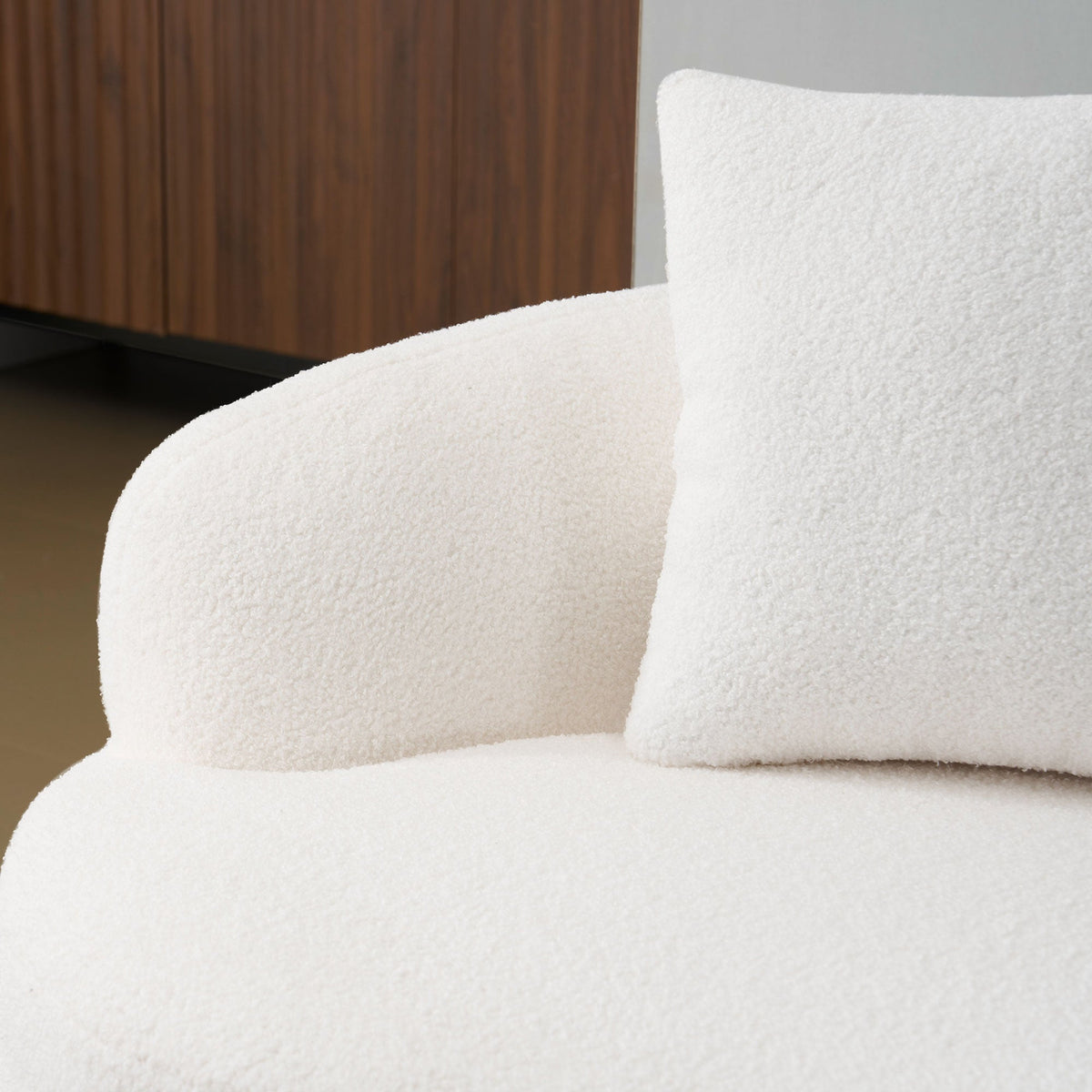 White Curved Loveseat Sofa with Round Armrest