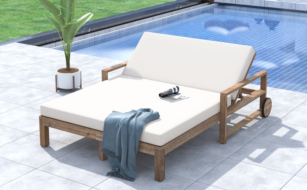 TREXM 1-Piece Farmhouse-styled Wooden Outdoor Sunbed