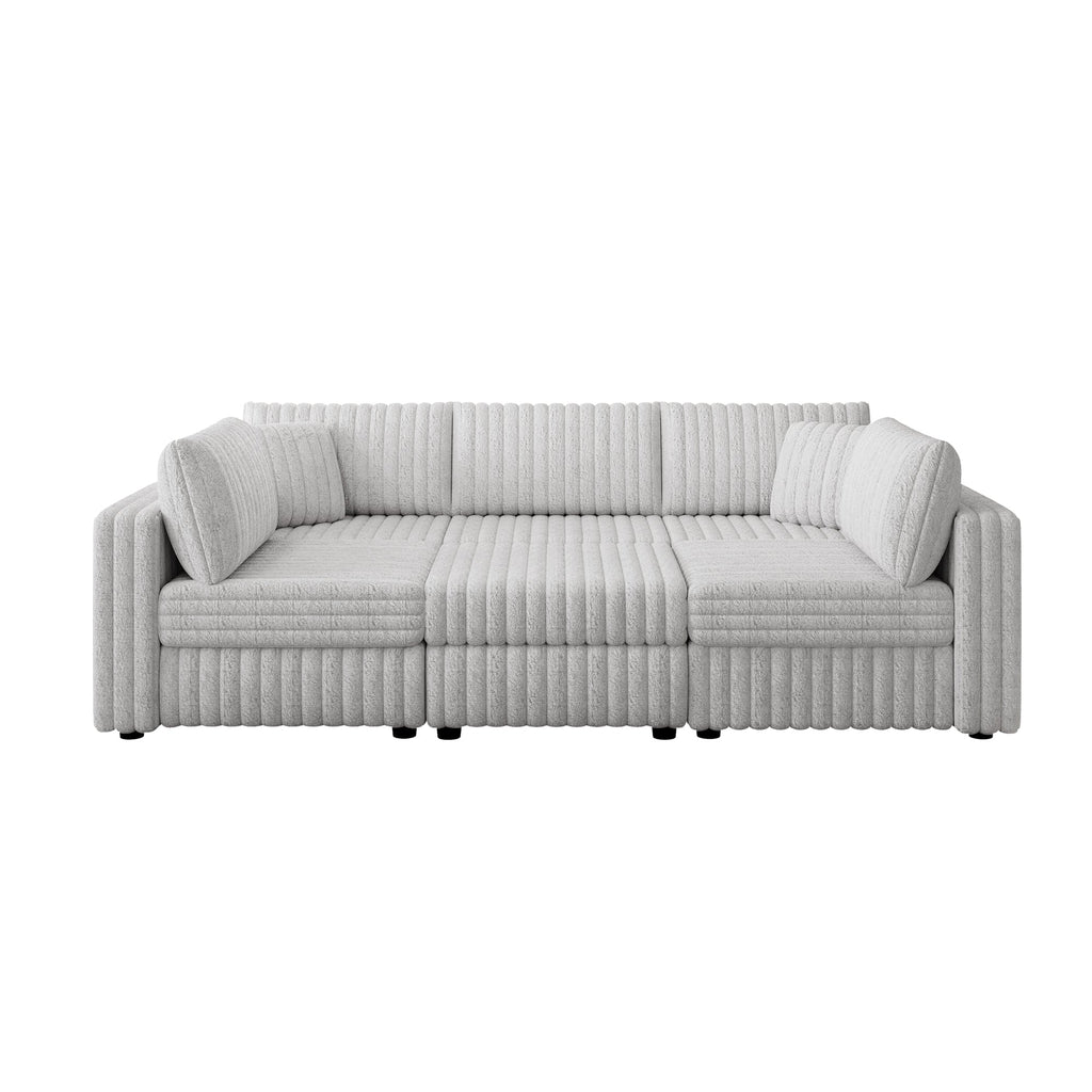 106.3" Soft U-Shaped 6-Person Sofa with Ottoman - Light Gray