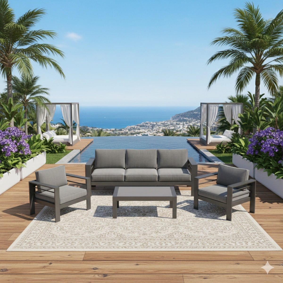 4-Piece Modern Aluminum Patio Conversation Set
