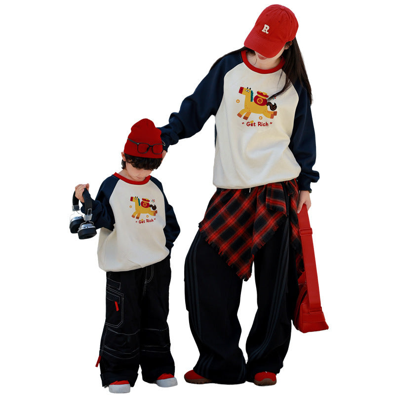 Parent-child Matching Sweatshirts Soft And Breathable Non-pillingnew Springautumn Family Outfits