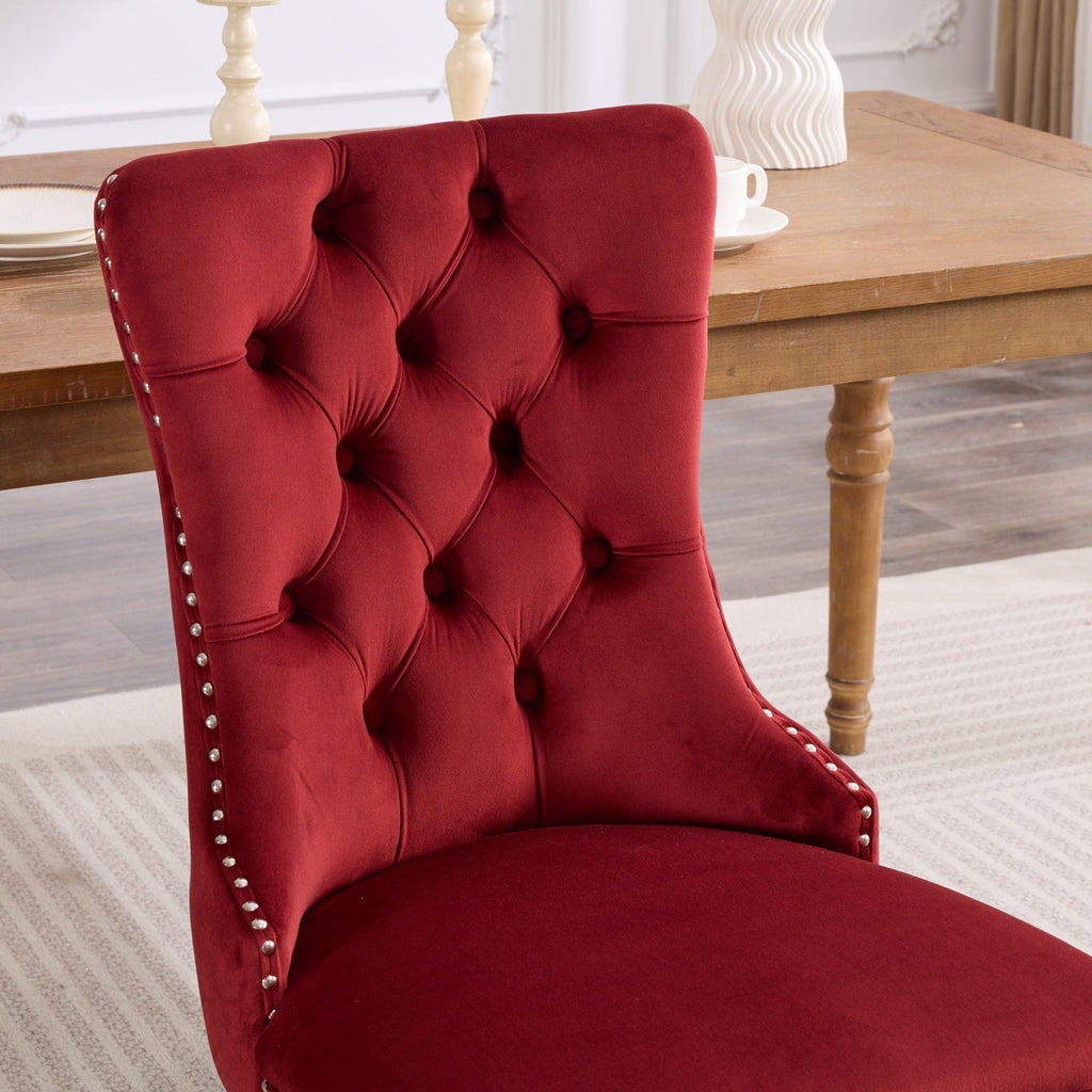 Classic Velvet Dining Chairs - Set of 2 in Burgundy