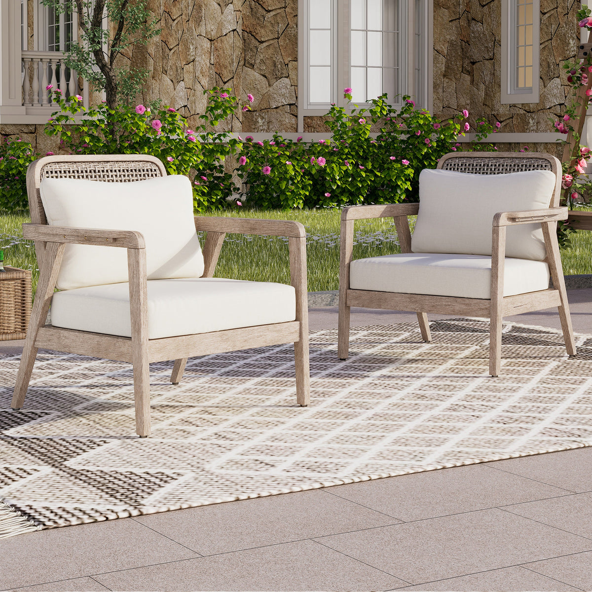 Set of 2 Outdoor Acacia Wood Patio Club Chairs