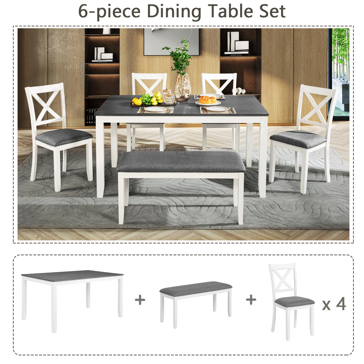 6-Piece Dining Table Set with Bench