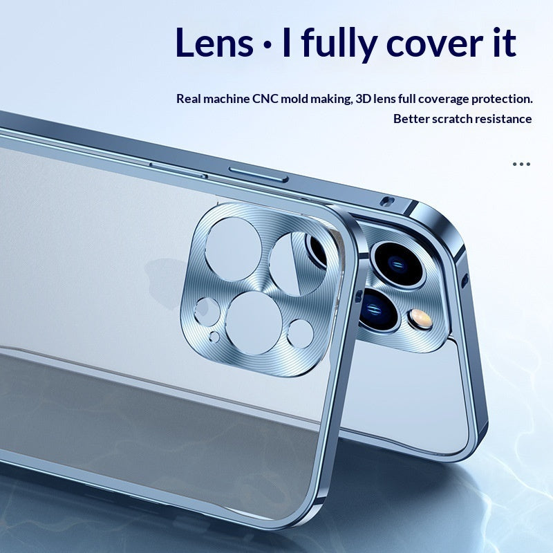Magnetic Metal-frame Lens Case With Frosted Transparent Design And Seahorse Clasp For Phones