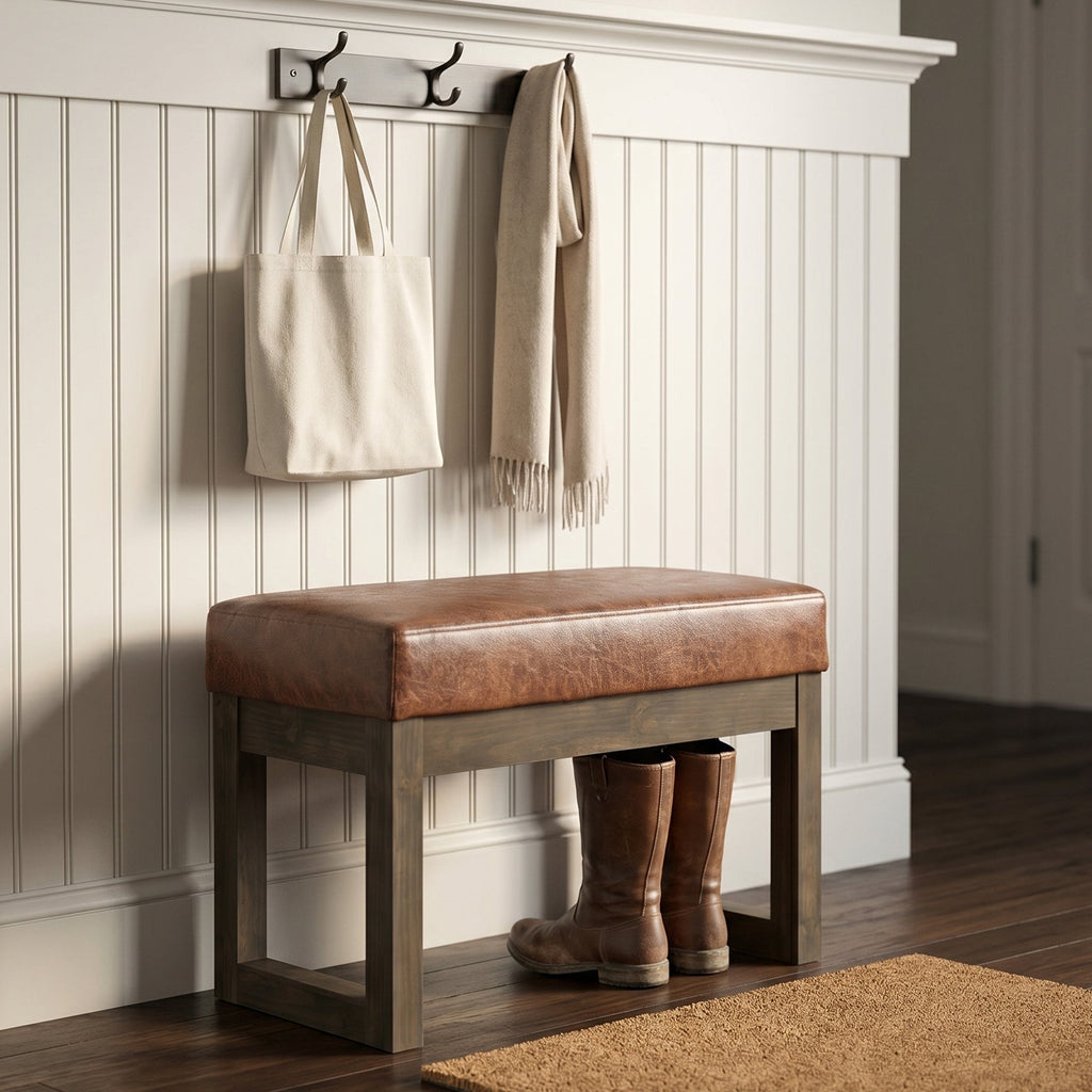 Milltown 27 Inch Wide Solid Wood Footstool Small Ottoman Bench