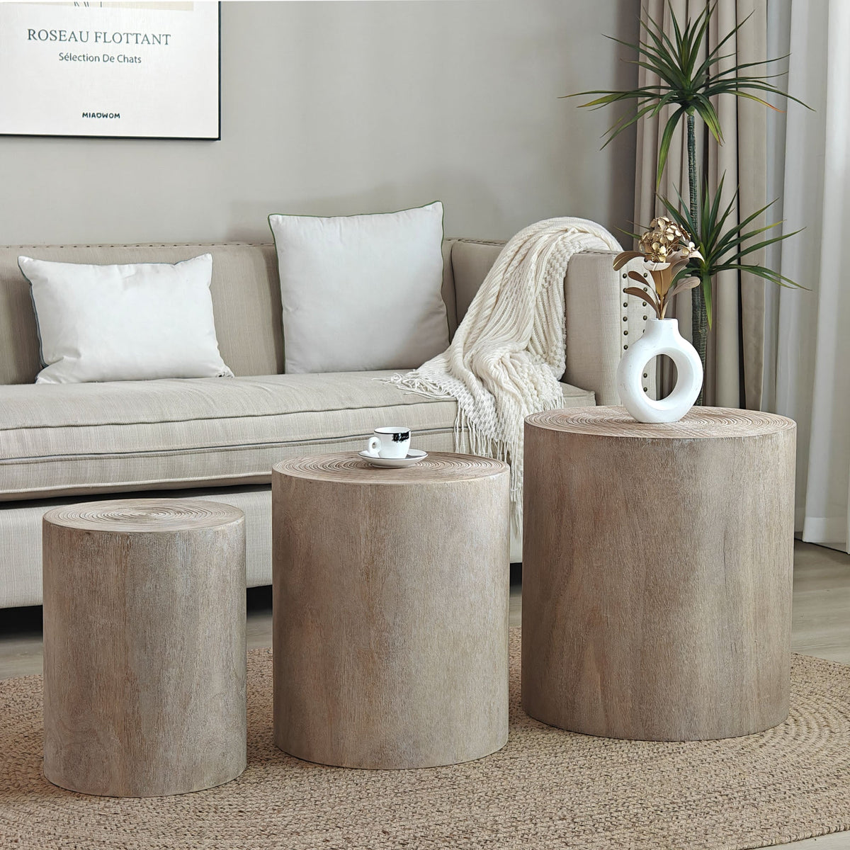Set of 3 Rounded Wood Coffee Tables