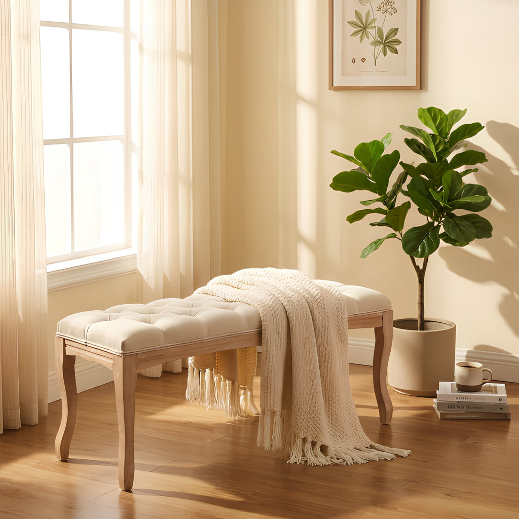 Bedroom Bench - French Vintage Tufted Entryway Bench