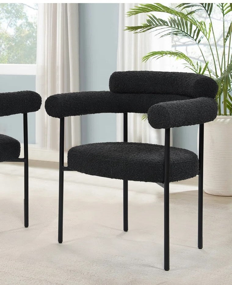 Set of 2 Boucle Fabric Kitchen Dining Chair with Armrest
