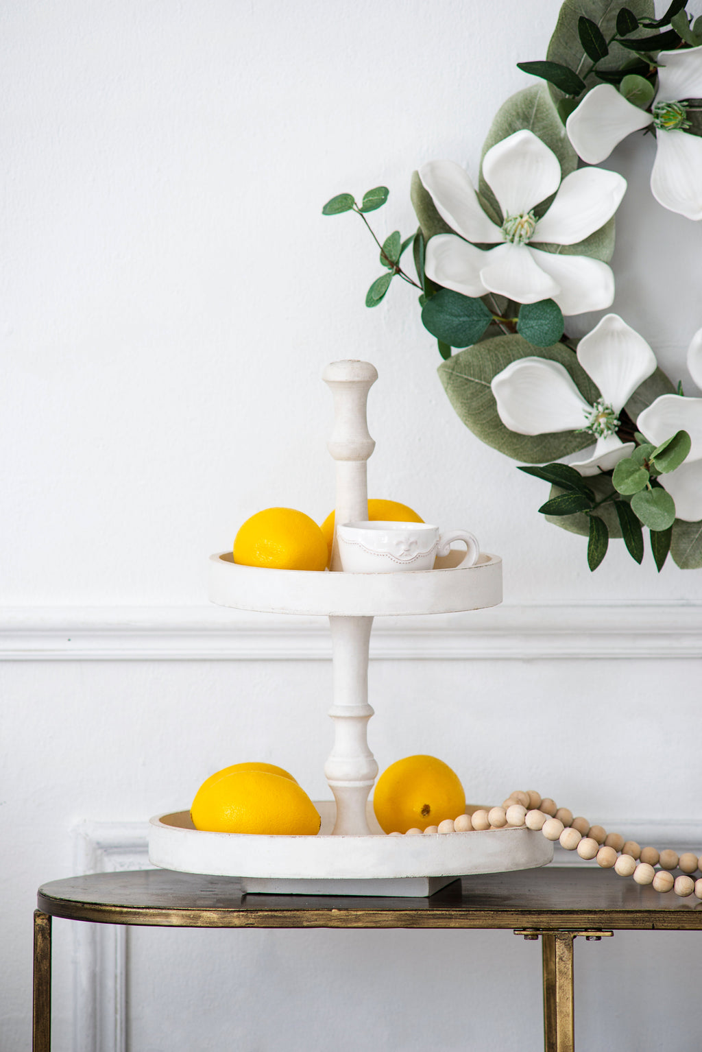 D11.8x15.4" Two-Tiered Round Wooden Tray