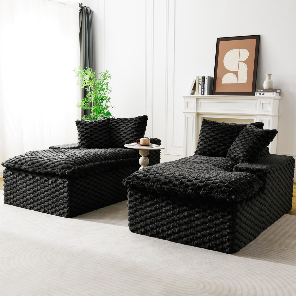 Black Turtle Velvet Double Chaise Lounge