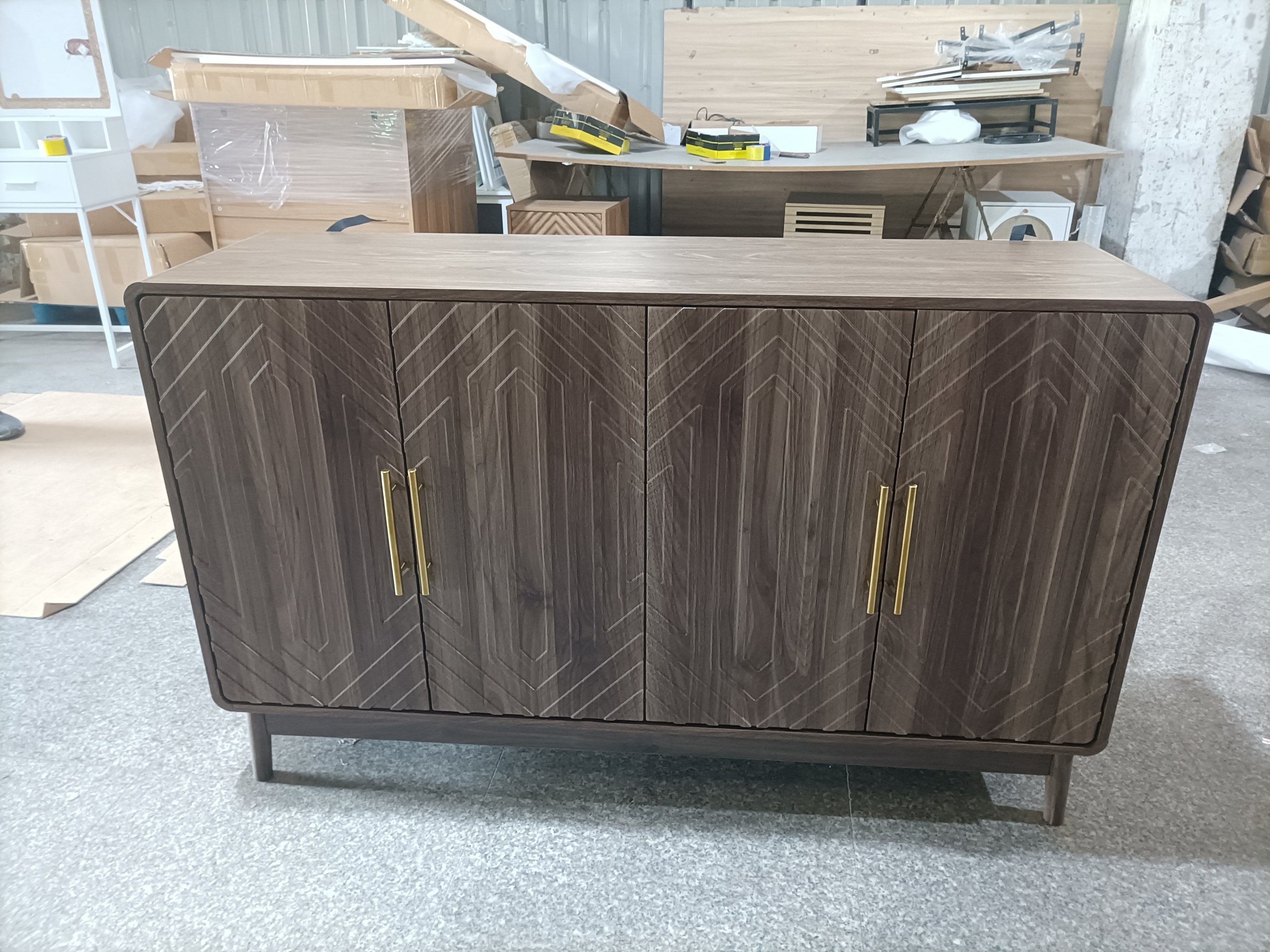 Carved 4-Door Sideboard Buffet Cabinet