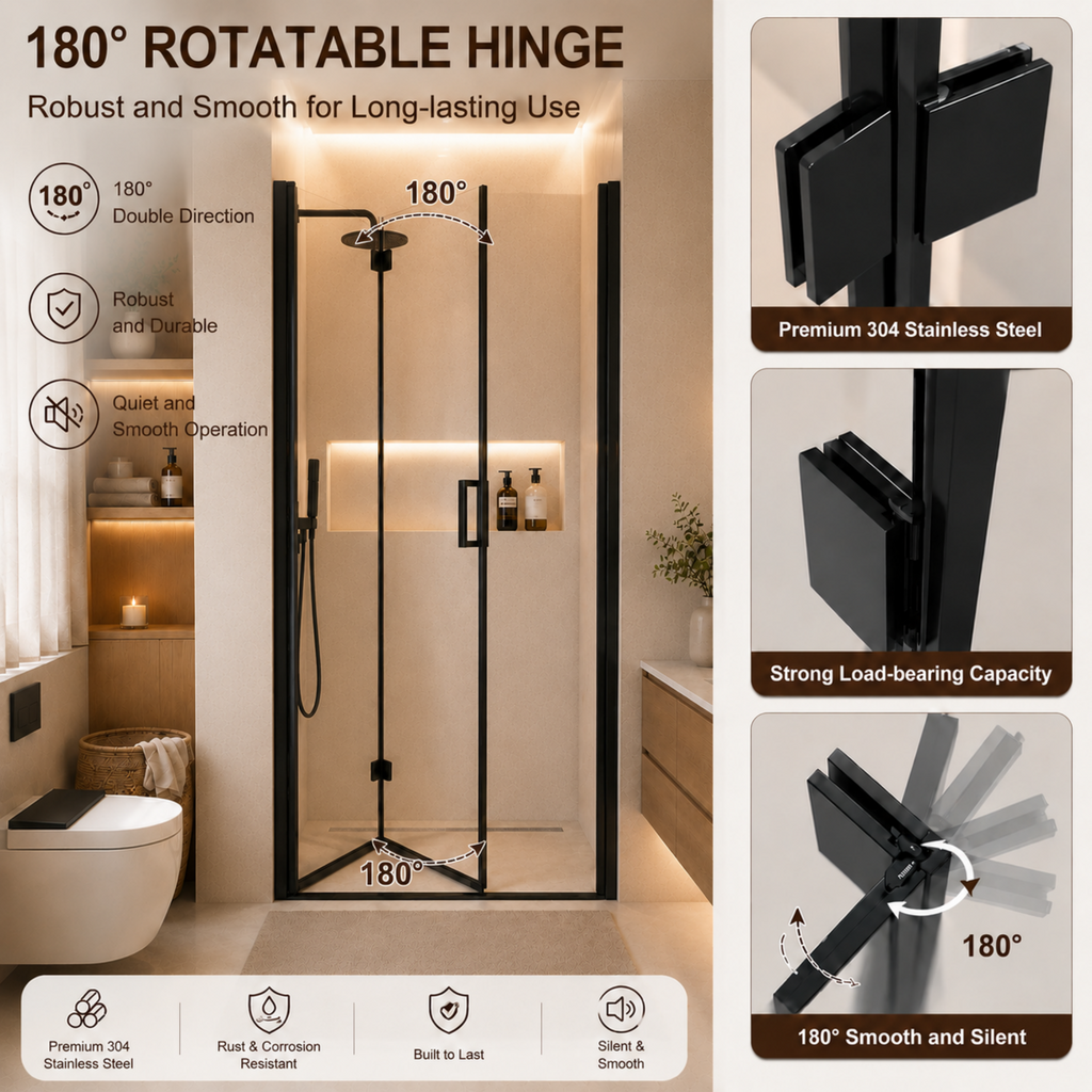 Semi-Frameless Folding Pivot Hinged Shower Door