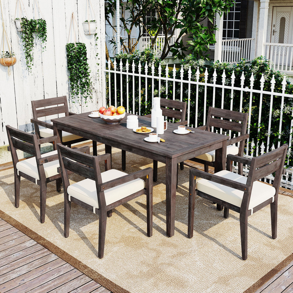 7-Piece Acacia Wood Outdoor Dining Set with Cushions