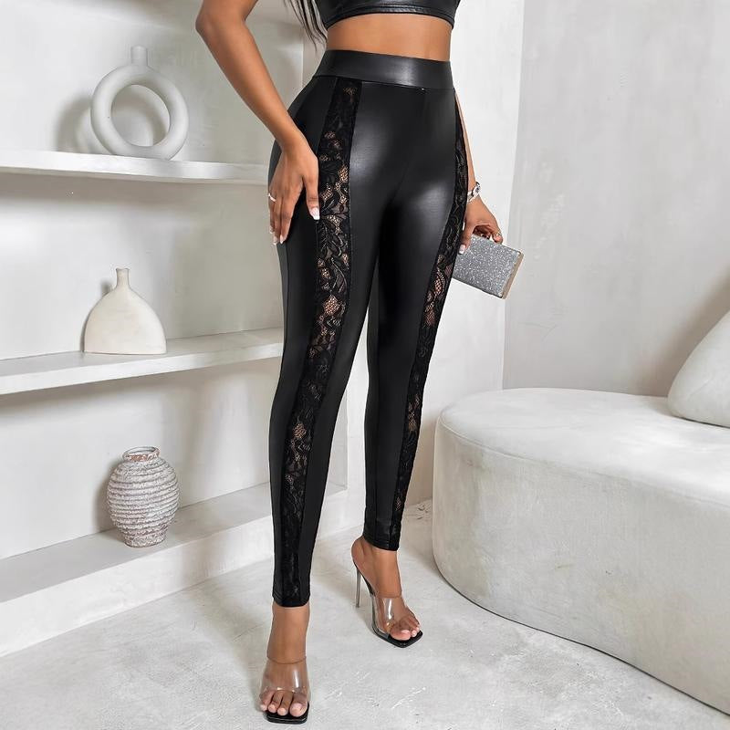 Womens Fashionable Four-Way Stretch Leather Pants