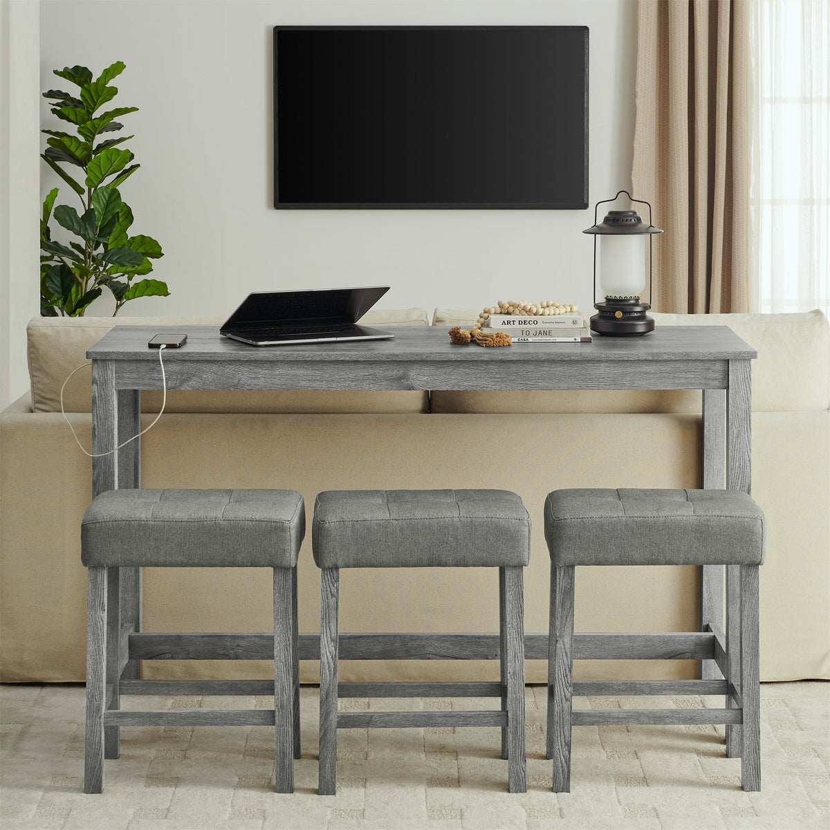 59 Inch Bar Table, Dining Table and Chair Set