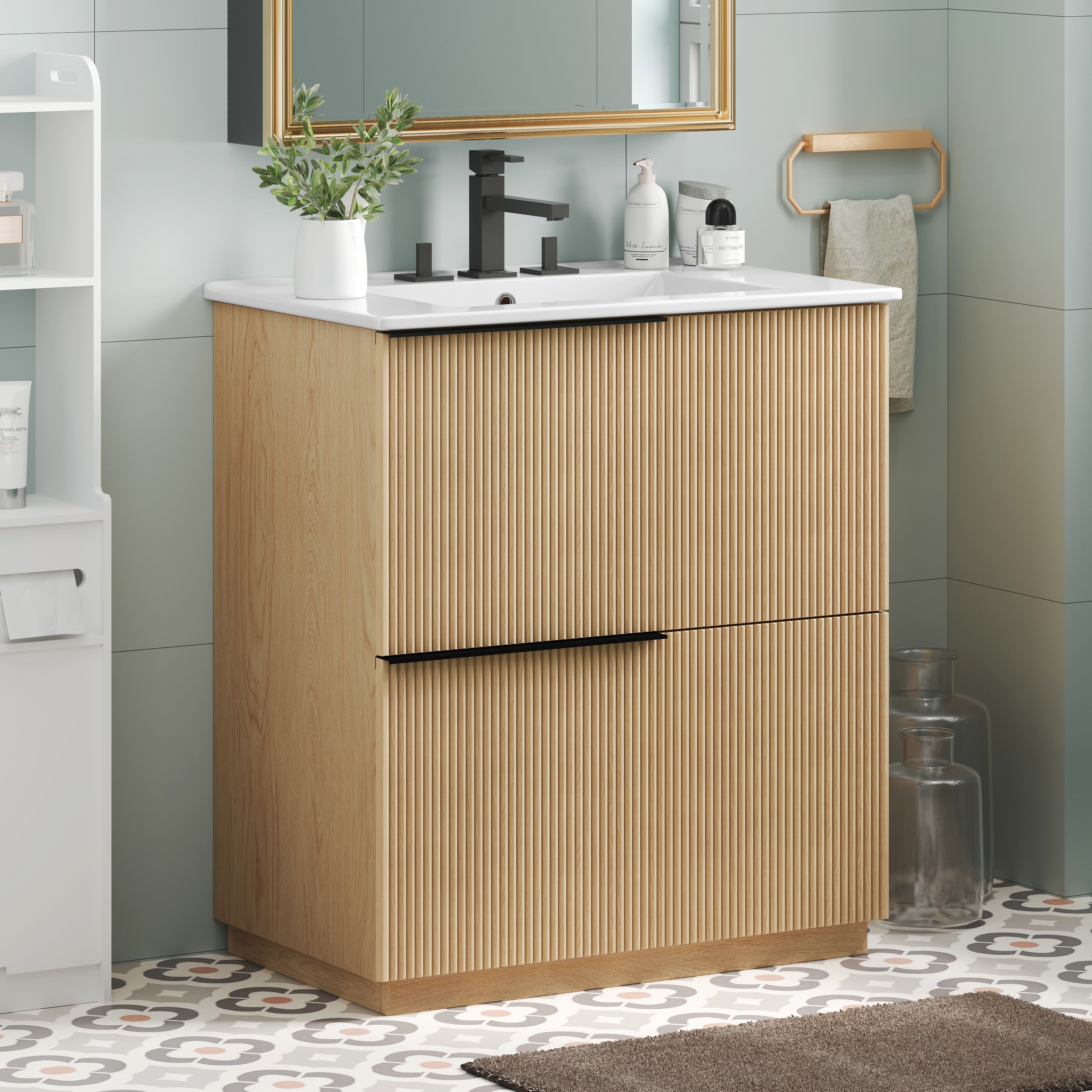 30" Bathroom Vanity with Ceramic Sink and Full-Extension Drawers