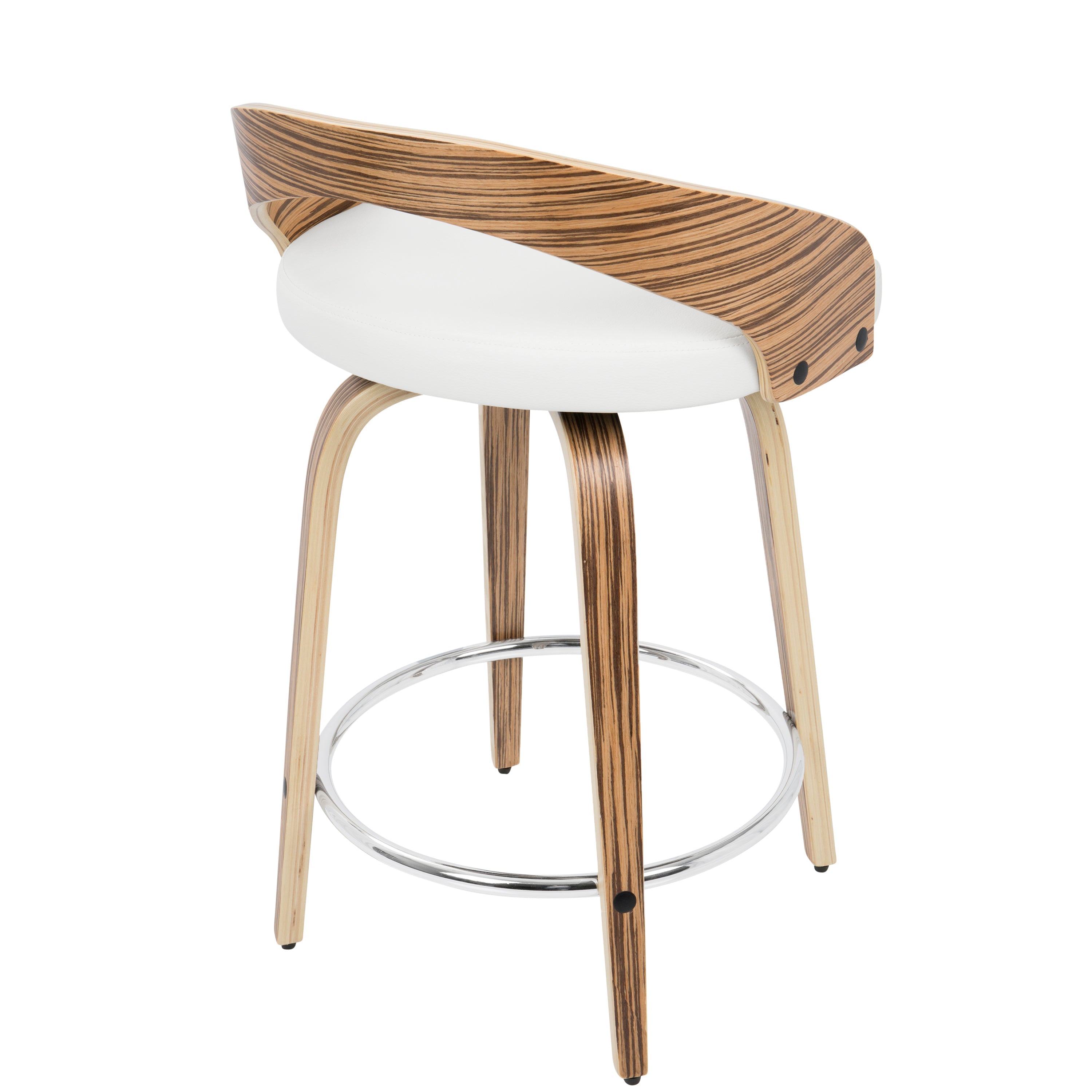 Mid-Century Modern Counter Stool with Swivel in Zebra Wood